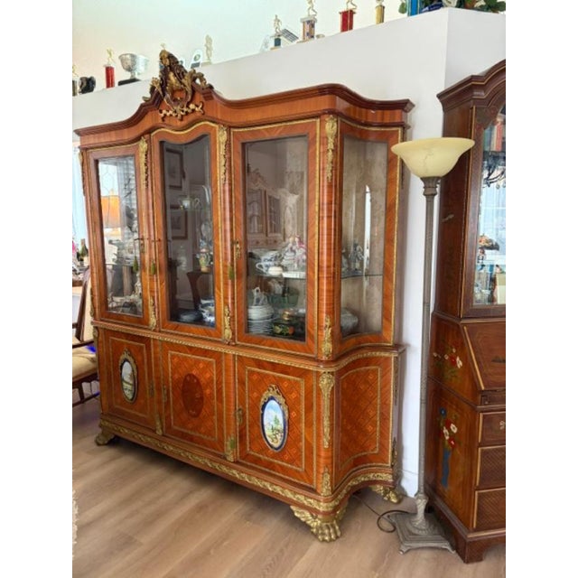 Wood 1960 Superb Quality Italian Display Cabinet Brass Work and Inlay For Sale - Image 7 of 10