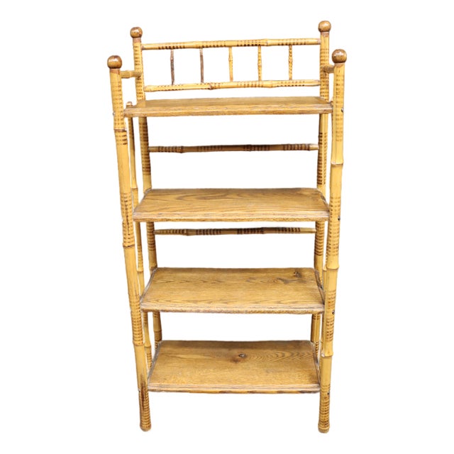 Victorian Burnt Bamboo and Quarter-Sawn Oak Etagere For Sale