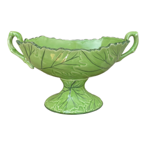Vintage Footed Oval Ceramic Compote With Handles in Leaf Design