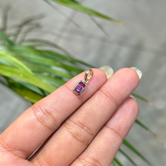 Contemporary 14k Solid Gold Modern Pink Sapphire Dainty Charm Pendant for Her For Sale - Image 3 of 16