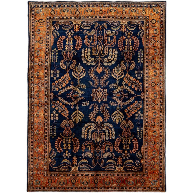 Antique Persian Sarouk Farahan Handmade Allover Designed Navy Blue Wool Rug For Sale - Image 11 of 11