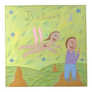 Original Folk Art Painting From Renowned Key West Artist. 'Believe' For Sale