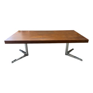 Large Vintage Executive Desk in Walnut and Chrome in the style of Florence Knoll, 1970s For Sale