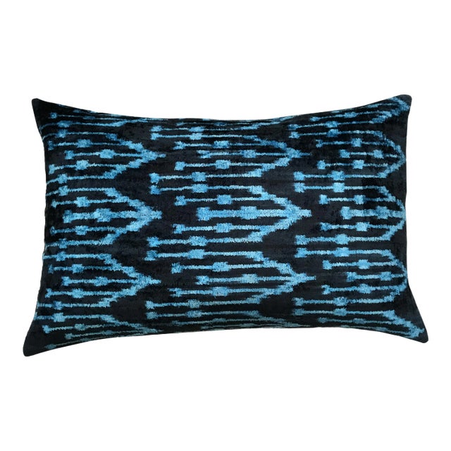 Silk Uzbek Ikat Velvet Hand Made Pillow Cushion,16x24 For Sale