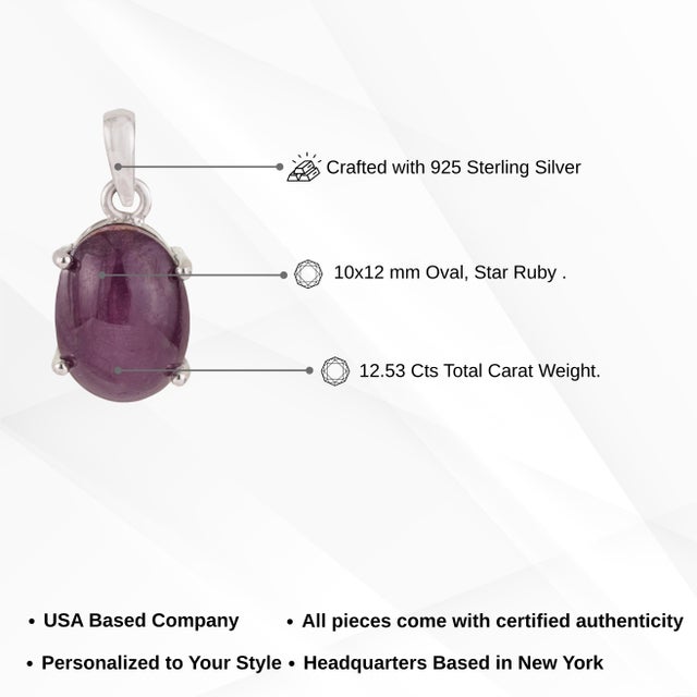 Mid Century Modern Inspired 12.53 Ct Natural Oval Star Ruby Solitaire Pendant in 925 Silver For Sale - Image 9 of 12