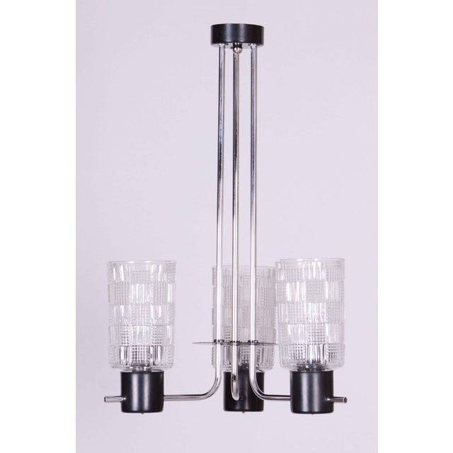 Black Mid-Century Chandelier in Chromed Steel and Glass by Drukov, Czech, 1970s For Sale - Image 8 of 11