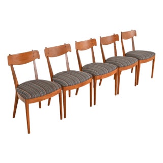 Kipp Stewart for Drexel Declaration Sculpted Walnut Dining Chairs, Set of Five For Sale
