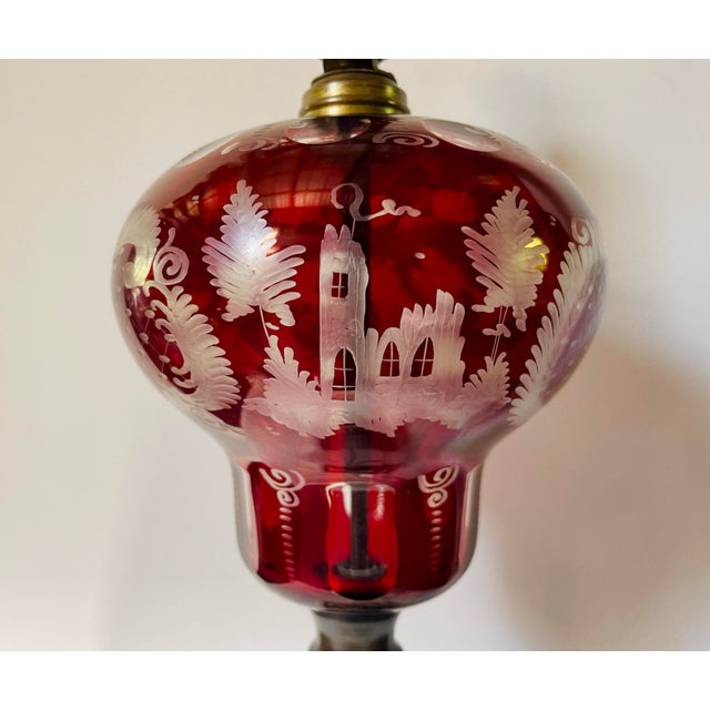 Early 20th Century Antique Red Bohemian Glass Lamp For Sale - Image 5 of 10