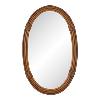 1960s French Rattan Oval Mirror For Sale