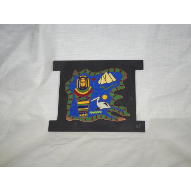 1970s Wall Enamel on Copper With Egyptian Pattern For Sale - Image 4 of 11