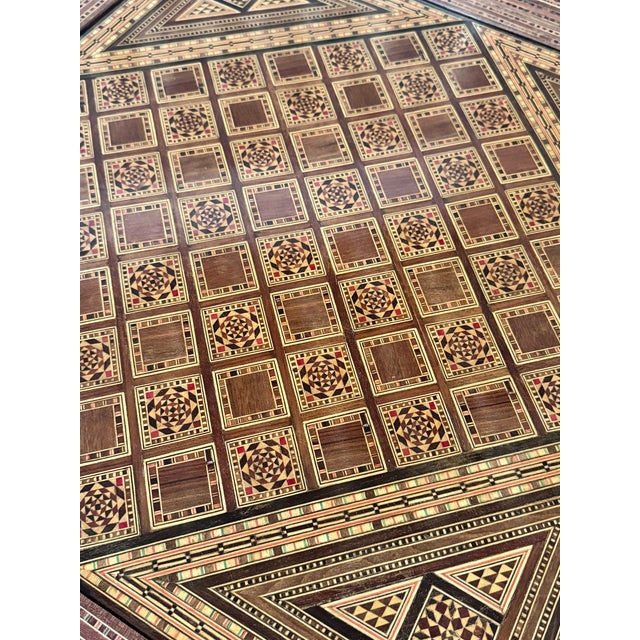 Vintage Marquetry Wood Inlay With Mother of Pearl Folding Game Table For Sale - Image 13 of 18