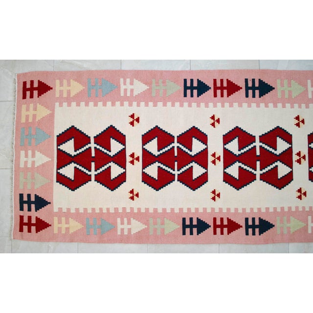 Vintage Turkish Hand Woven Kilim Rug. Flat Weave Hallway Rug Kitchen Decor - 3′3″ × 9′6″ For Sale - Image 13 of 16