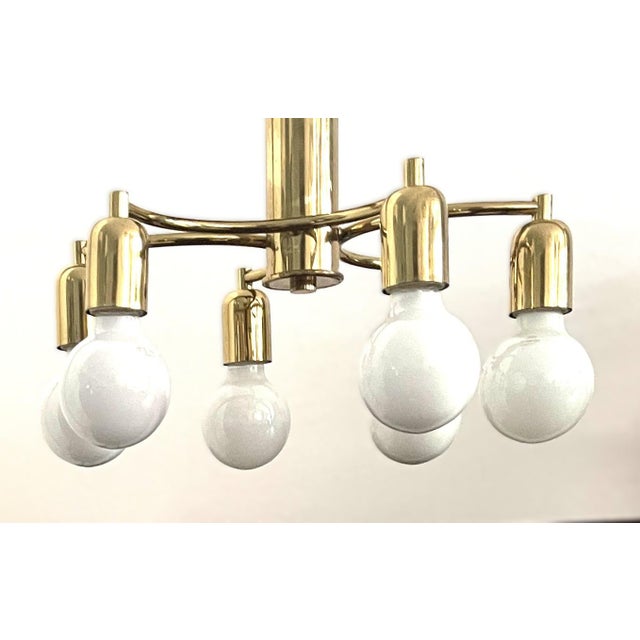1970s Mid-Century Modern German Six-Light Polished Brass Ceiling Lamp, 1970s For Sale - Image 5 of 8