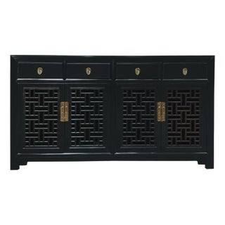Black Lattice Doors Drawers Sideboard Credenza Console Cabinet Ws4756 For Sale