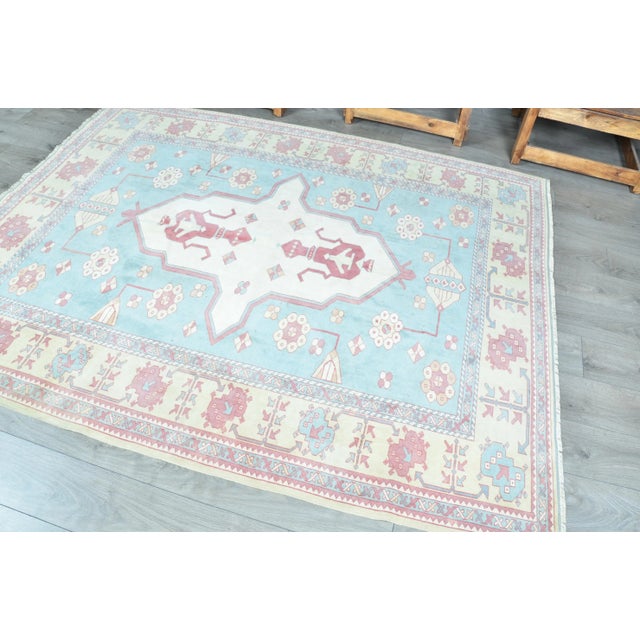 Baby Blue Overdyed Area Hand Knotted Area Rug For Sale In Phoenix - Image 6 of 11
