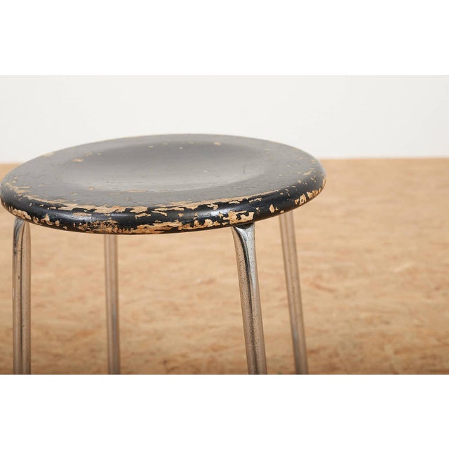 Chrome-Plated Steel Tube Stool with Black Lacquered Wood Seat, Switzerland, 1930s-1940s For Sale - Image 6 of 11