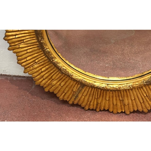 Mid-Century Italian Carved Giltwood Sunburst Mirror with Convex Glass, C. 1950s For Sale - Image 11 of 18