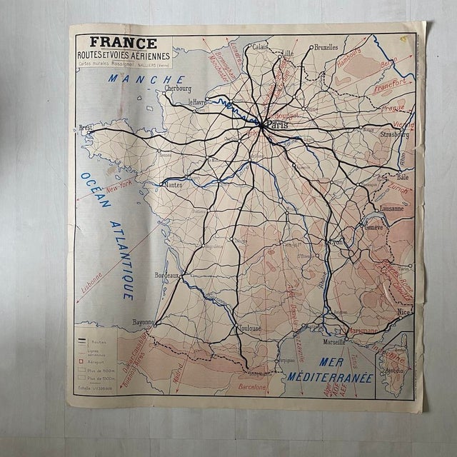 Vintage School Map of Roads, Air Routes and Railways, 1950s For Sale - Image 8 of 8