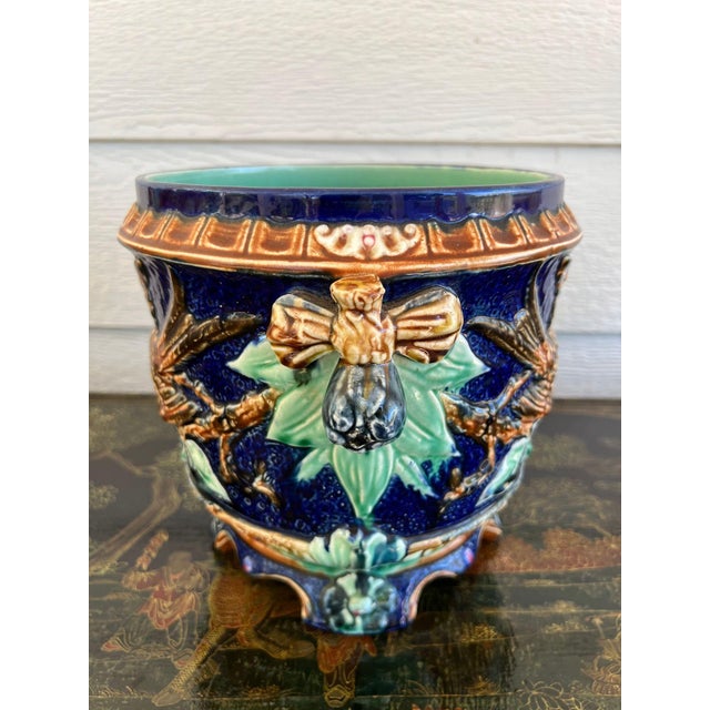 Antique Majolica Bird Planter Cache Pot Jardinière Cobalt Blue Wasmuël C1890 For Sale - Image 16 of 18