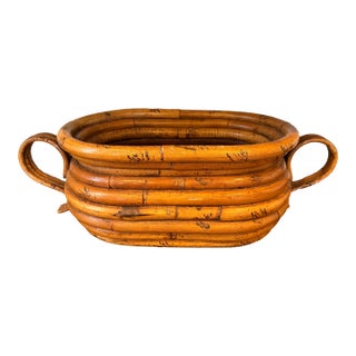 Vintage Rattan Bentwood Planter With Handles For Sale