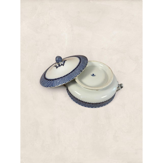 Antique Blue and White Porcelain Serving Tureen C 1905 With Lid For Sale - Image 9 of 13