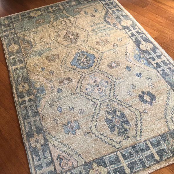 2010s Contemporary Turkish Oushak Rug in Beige and Blue Tones | 5'1" X 7'8" For Sale - Image 5 of 5