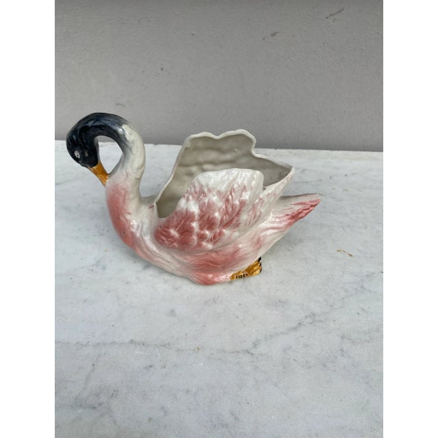 Art Nouveau French Majolica Swan Jardiniere Circa 1900 For Sale - Image 3 of 7