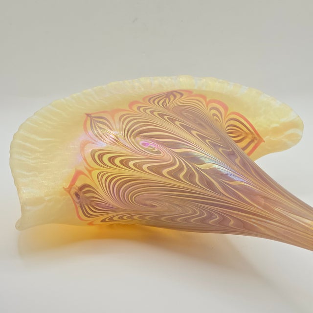 Vandermark Glass Studio Art Nouveau Iridescent Glass Fan Vase For Sale - Image 9 of 11