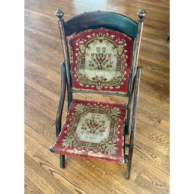 American Antique 1860s Civil War Officer's Folding Camp Carpet Chair For Sale - Image 3 of 12