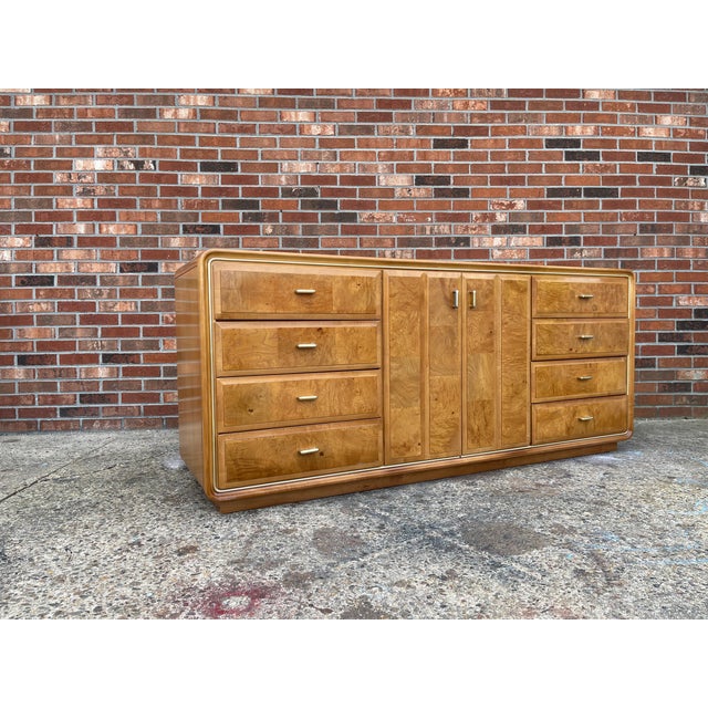 American 1960s American of Martinsville Burlwood Lowboy Dresser For Sale - Image 3 of 8