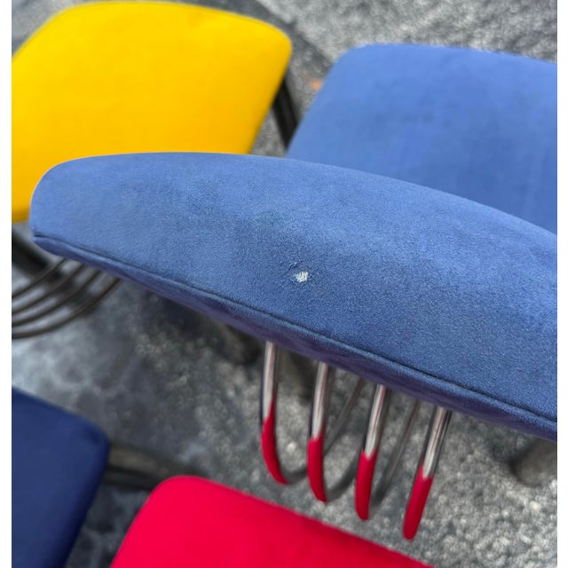 Blue Mid 20th Century Suede Ettore Sottsass Memphis Style Chairs - Set of 4 For Sale - Image 8 of 8