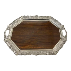 Silver Tray with Wooden Melamine by H. Hooijkaas, 1974