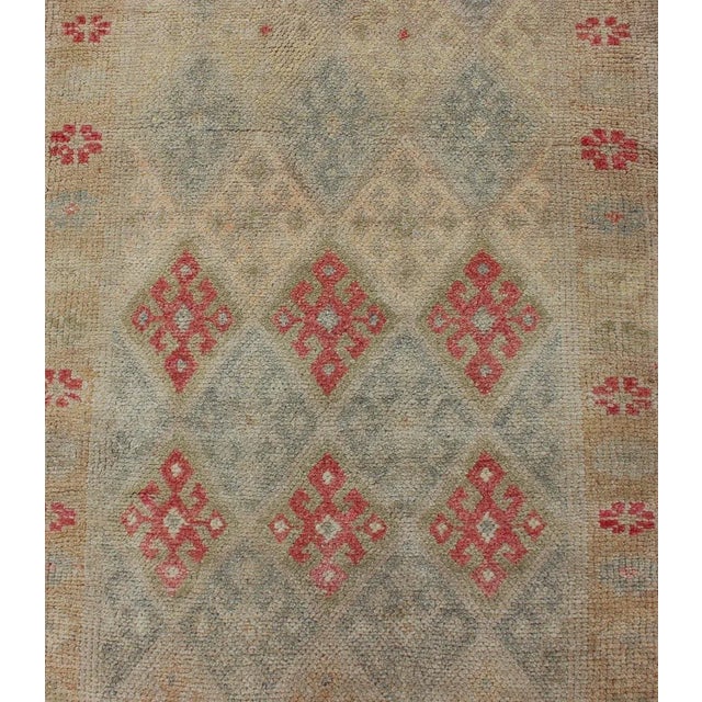 Taupe Hand Knotted Turkish Kurdish Runner With Diamond Design in Gray, Taupe, Red For Sale - Image 8 of 13
