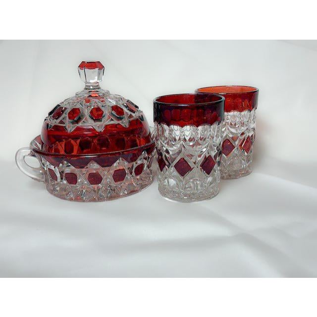 Late 19th Century Early American Ruby Glassware Set - 6 Pieces (Thompson Glass Co.) (Duncan & Miller Glass Co.) For Sale - Image 5 of 8