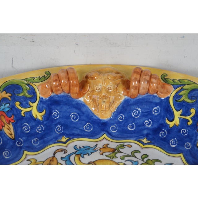 2010s Large Italian Gatoukhova Deruta Style Phoenix Lion Head Centerpiece Bowl For Sale - Image 5 of 10