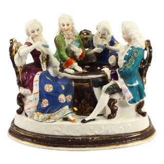 1880's Conta & Boehme Porcelain Inkwell W Sander Nobility Group Playing Cards For Sale