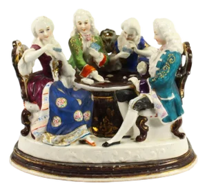 1880's Conta & Boehme Porcelain Inkwell W Sander Nobility Group Playing Cards