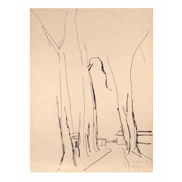 Street is a China Ink Drawing realized by Reynold Arnould (Le Havre 1919 - Parigi 1980). Good condition on a white paper....