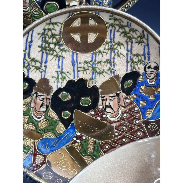Ceramic Hand-Painted Satsuma Dragon Tea Service from Kinkozan Tsukuru, 1920s, Set of 15 For Sale - Image 7 of 12