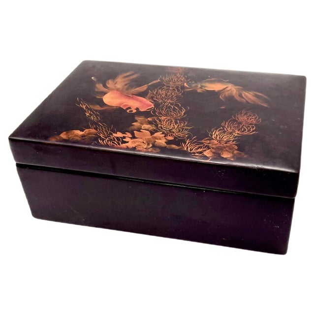 Vietnamese Black and Orange Box in Lacquered Wood For Sale