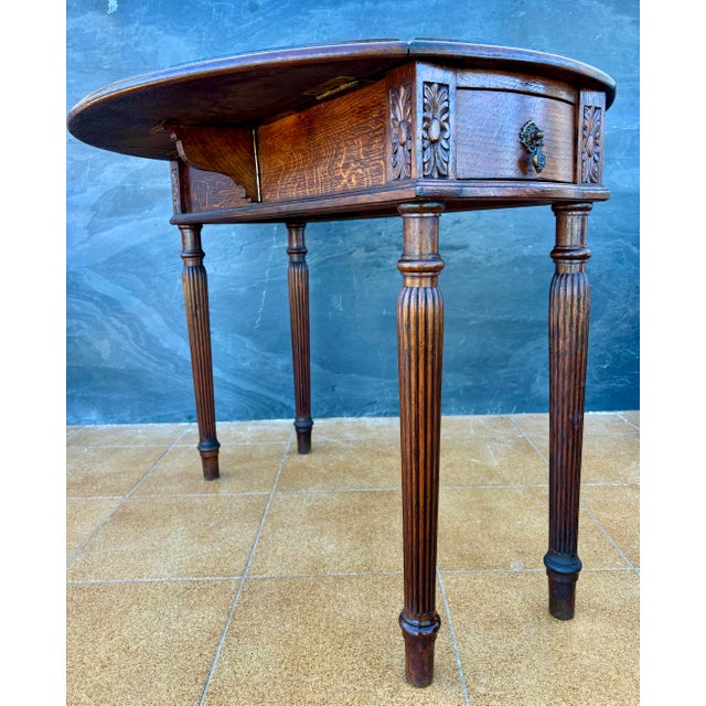 Spanish Neoclassical Oak Drop-Leaf Table with Drawer, 1940s For Sale - Image 10 of 13