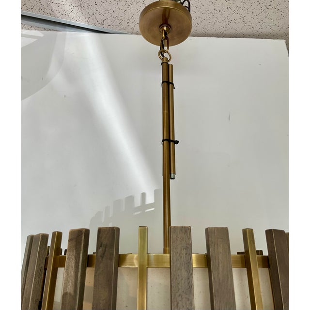 Mid-Century Modern Mid-Century Modern Style Wood and Brass Pendant Light For Sale - Image 3 of 8