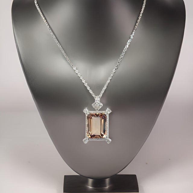 Natural Smoky Topaz Diamond Necklace 20" 14k Gold 38.38 TCW Certified For Sale - Image 9 of 16