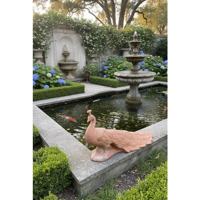 Tuscan Terra Cotta Peacock Garden Sculpture For Sale - Image 9 of 11