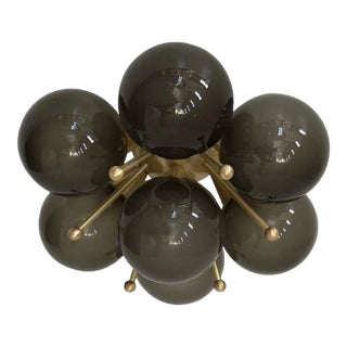 21st Century Satin Brass and Frosted Smoky Sakura Flush Mount by Fabio Ltd For Sale