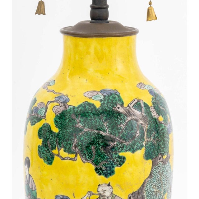 Early 20th Century Early 20th Century Chinese Famille Jaune Porcelain Vase as Lamp For Sale - Image 5 of 9