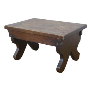 Antique Primitive Early American Oak Footstool Step Stool Rest Ottoman 16" For Sale