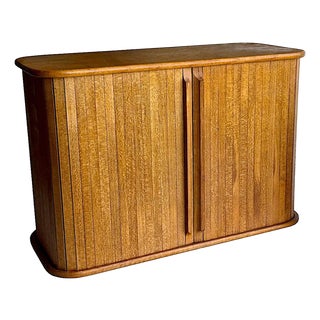 1970s Teak Wood Wall Mounted Tambour Door Cabinet For Sale