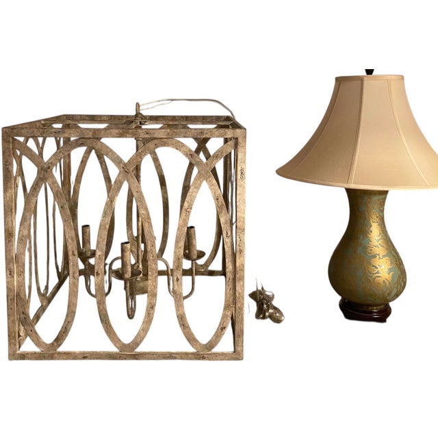 Terracotta Designs Palma Linear Large Lantern Chandelier – Square Open-Frame, Distressed Gold, With 4 Lights For Sale In Austin - Image 6 of 10