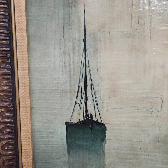 Framed Large-Scale 1960s French Modern Harbor Scene Oil Painting (43" × 36") For Sale - Image 4 of 15